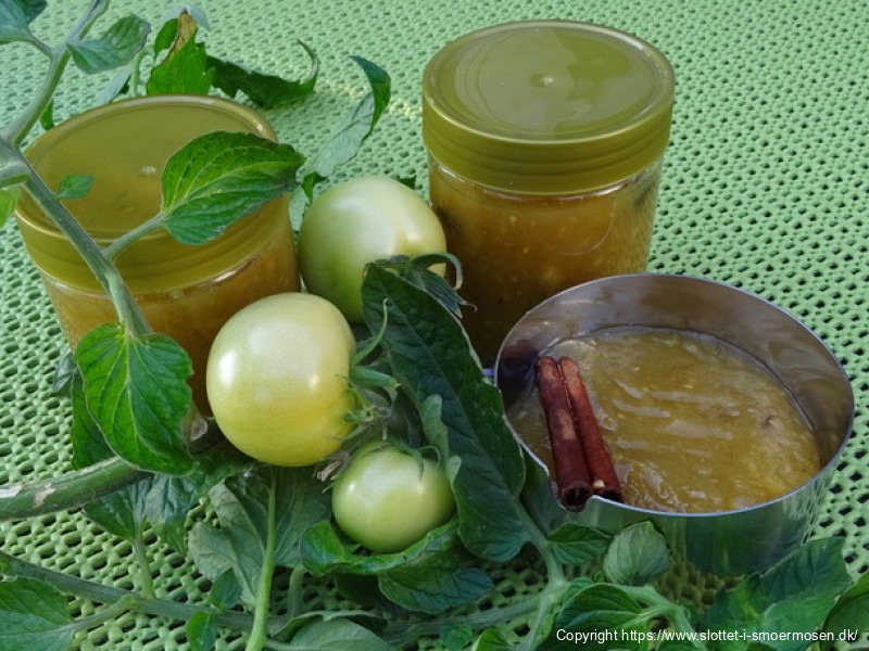 Tomat, æble, ingefær marmelade, grøn